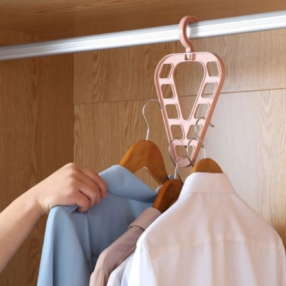 New Baby Pink Multi-Function Rotatable Non-Slip Triangle 9 Holes Clothes Hanger